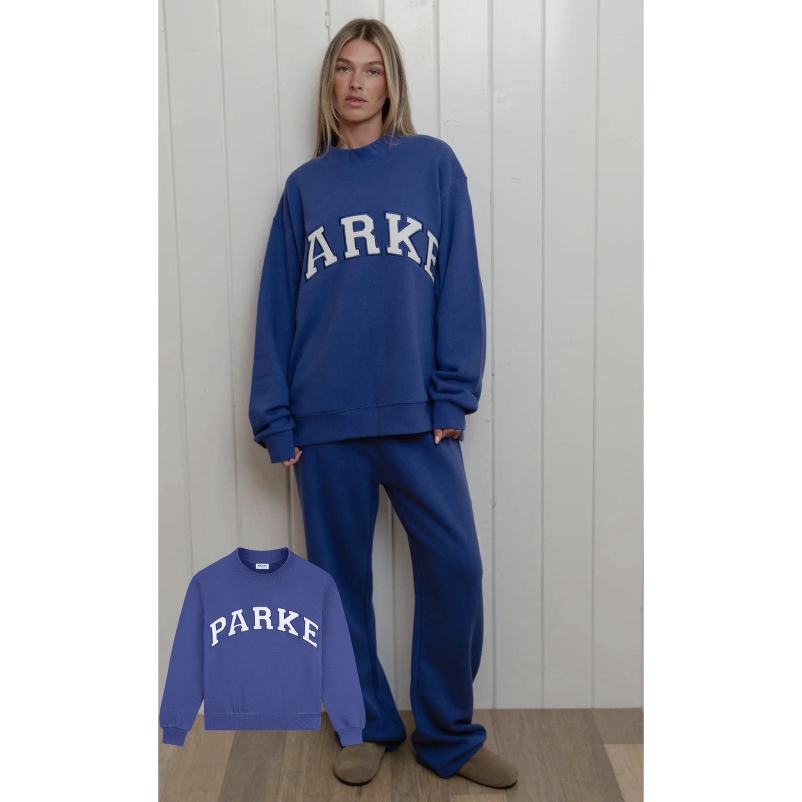 Nwt Parke Vintage Mockneck Sweatshirt Sail Drift Blue Heritage Large/Xl White
